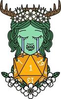 Retro Tattoo Style sad half orc druid character with natural one dice roll vector