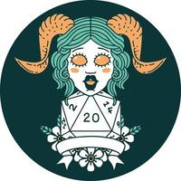 icon of tiefling with natural twenty dice roll vector