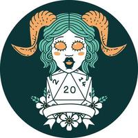 icon of tiefling with natural twenty dice roll vector