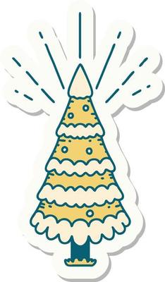 sticker of a tattoo style snow covered pine tree