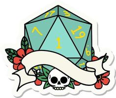 sticker of a natural one d20 dice roll vector