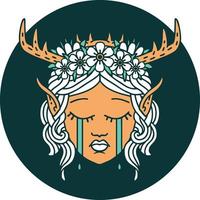 icon of crying elf druid character face vector