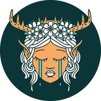 icon of crying elf druid character face vector