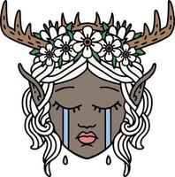 Retro Tattoo Style crying elf druid character face vector