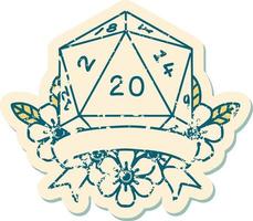 estilo de tatuaje retro natural 20 golpe crítico d20 tirada de dados vector