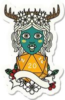 sticker of a half orc druid character with natural 20 dice roll vector