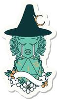 sticker of a crying orc witch with natural one D20 roll vector