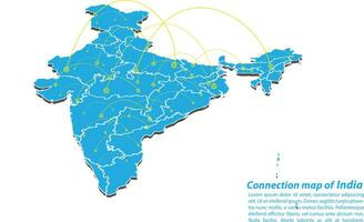 moderno diseño de red de conexiones de mapas de la India, el mejor concepto de Internet del negocio de mapas de la India a partir de series de conceptos, punto de mapa y composición de líneas. mapa infográfico. ilustración vectorial vector