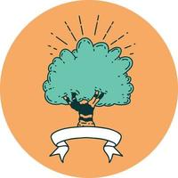 ícono de un árbol estilo tatuaje vector