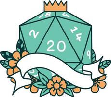 Retro Tattoo Style natural twenty D20 dice roll vector