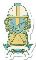 sticker of a half orc fighter with natural twenty dice roll vector