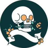 tattoo style icon with banner of a skull vector