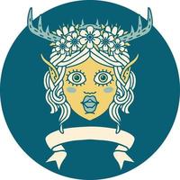 Retro Tattoo Style elf druid character face with banner vector