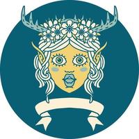 Retro Tattoo Style elf druid character face with banner vector