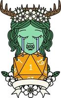 Retro Tattoo Style crying orc druid character with natural one roll vector