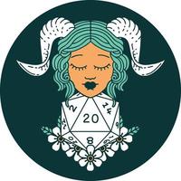 icon of tiefling with natural twenty dice roll vector