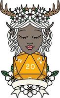 Retro Tattoo Style elf druid character with natural 20 dice roll vector