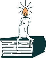 illustration of a traditional tattoo style candle melting on book vector