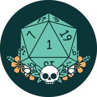 icon of natural one dice roll with floral elements vector
