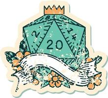 Retro Tattoo Style natural twenty D20 dice roll vector