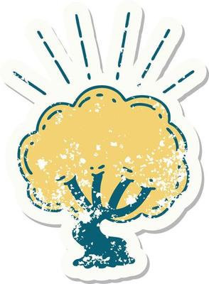 worn old sticker of a tattoo style tree