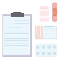 set of pills, medical package and recipe blank vector