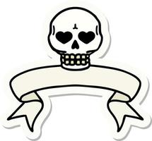 tattoo style sticker with banner of a skull vector