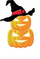 An orange pumpkin with spooky eyes ,suitable for Halloween and black witch hat vector