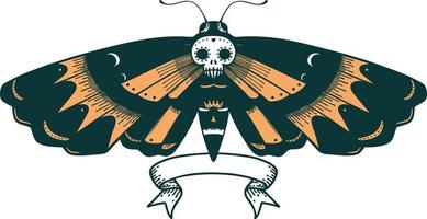 traditional tattoo with banner of a deaths head moth vector