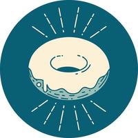 icon of a tattoo style iced donut vector