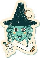 Retro Tattoo Style half orc witch character face vector