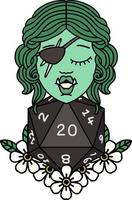 Retro Tattoo Style half orc rogue with natural twenty dice roll vector