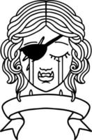 Black and White Tattoo linework Style crying orc rogue character face vector