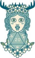 Retro Tattoo Style human druid with natural twenty dice roll vector