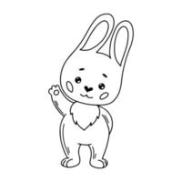 Rabbit in hand drawn doodle style. Cute animal waving its paw. Vector illustration. Symbol of the year.