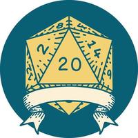 Retro Tattoo Style natural 20 critical hit D20 dice roll vector