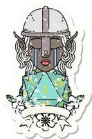 Retro Tattoo Style crying elf fighter character face with natural one D20 roll vector