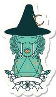 sticker of a crying half orc witch character with natural one roll vector