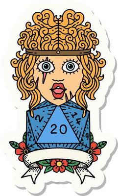 sticker of a human barbarian with natural twenty dice roll