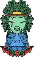 Retro Tattoo Style half orc barbarian with natural twenty dice roll vector