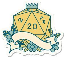 sticker of a natural twenty D20 dice roll vector