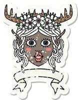 Retro Tattoo Style elf druid character face with banner vector