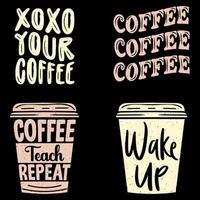 paquete de camisetas de café gratis, cita motivacional de café, letras de café, juego de tazas de café, vector, ilustración vector