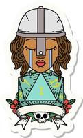 sticker of a crying human fighter with natural one D20 dice vector
