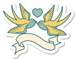 tattoo style sticker with banner of swallows and a heart vector