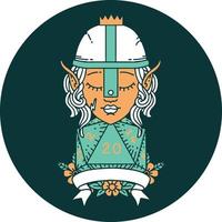 icon of elf fighter with natural 20 dice roll vector
