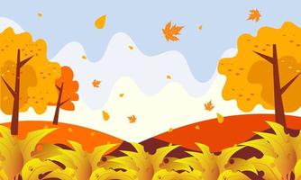 ilustración de fondo de paisaje de otoño con árboles amarillos en las colinas vector