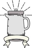 scroll banner with tattoo style coffee pot vector