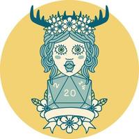 Retro Tattoo Style human druid with natural 20 dice roll vector