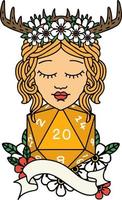 Retro Tattoo Style human druid with natural twenty dice roll vector